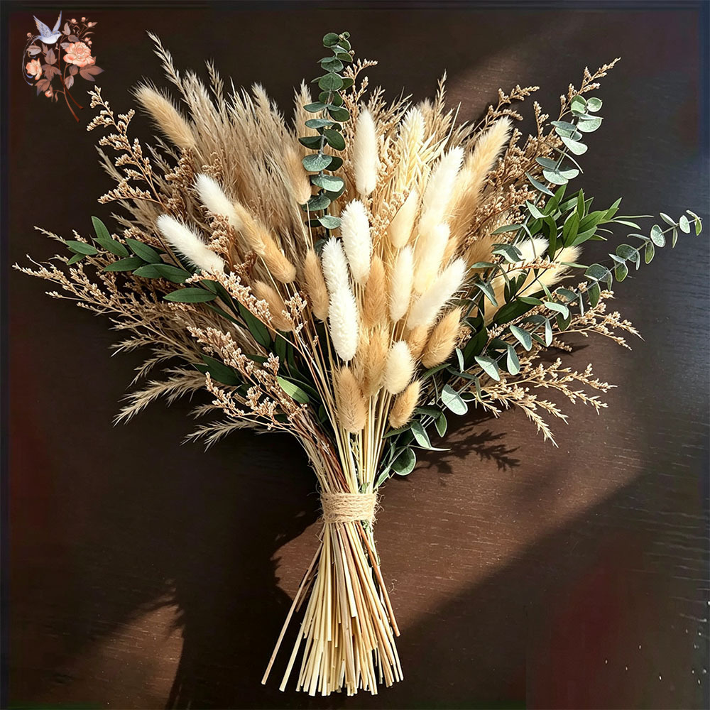 Eucalyptus Preserved - 80個入り、天然のドライフラワーのブーケ。パンパスグラスとユーカリの葉を使用。素朴な雰囲気のインテリア、結婚式のテーブル装飾、花瓶の詰め物、アレンジメントに最適。