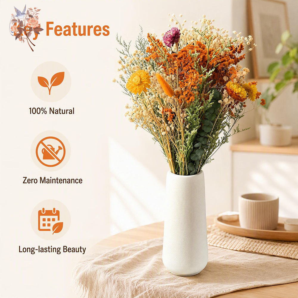 秋のドライフラワーブーケ、ナチュラルオレンジのパンパスグラス - Eucalyptus Preserved のレビューと価格