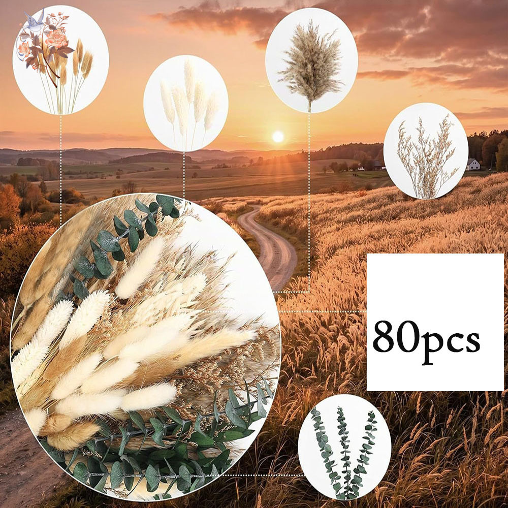 80個入り、天然のドライフラワーのブーケ。パンパスグラスとユ - Eucalyptus Preserved のレビューと価格
