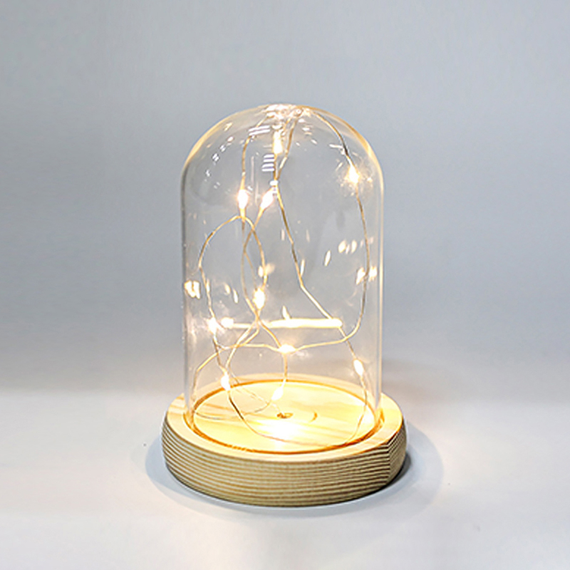 ガラスドーム木製ベース LED ライト付き風景花瓶ドライフラ - Florist Supply Vases のレビューと価格