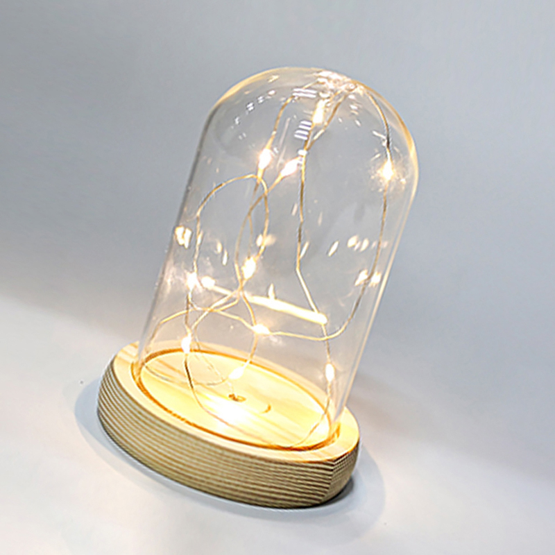 ガラスドーム木製ベース LED ライト付き風景花瓶ドライフラ - Florist Supply Vases のレビューと価格